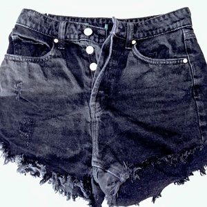 Black Denim Button up High Waisted Shorts